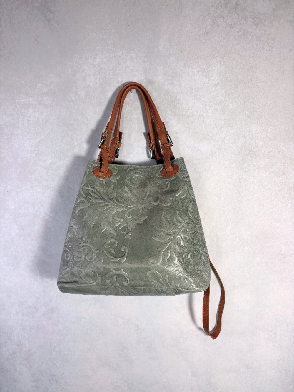 Borse In Pelle Italy Shoulder Bag Embossed  Handcrafted Genuine Leather Gray